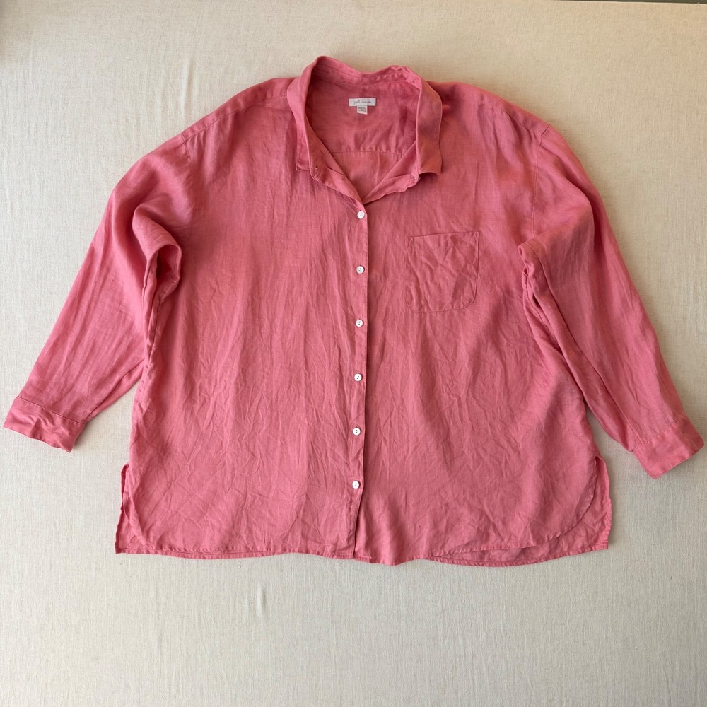 J. Jill Love Linen Long Sleeve Button Down Shirt Women 2X Pink